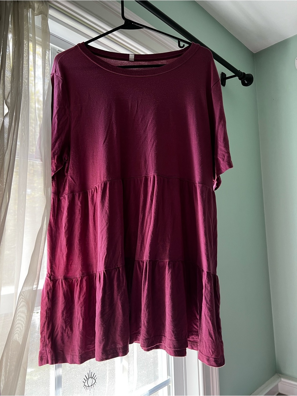 Womens Short Sleeve Tiered Tunic Top Berry Magenta Crew Neck Babydoll‎ XL